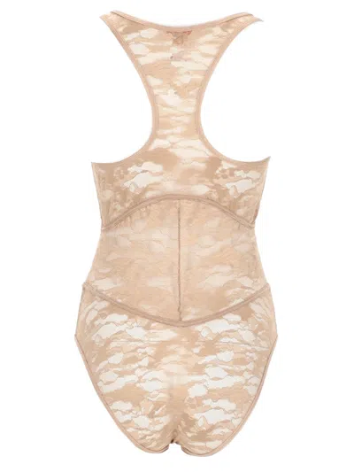 Diesel Nylon Bodysuit With Lace Design In White