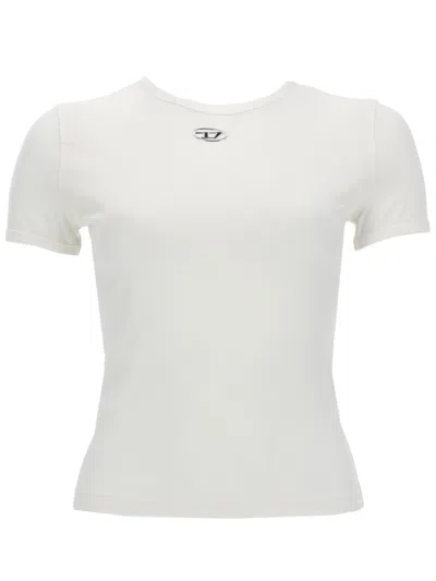 Diesel Women White T-shirt With Logo On The Front And Ribbed Design In Cotton Woman