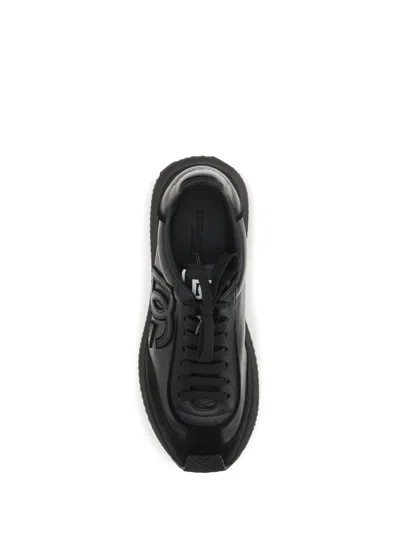 Dolce & Gabbana Round Toe Leather Sneakers With Suede Accents In Black