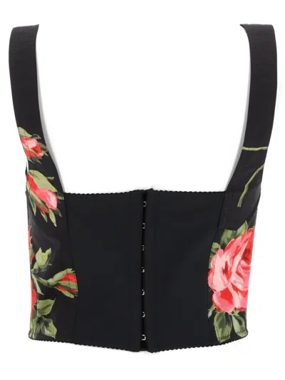 Dolce & Gabbana Top Nero In Seta Con Stampa Floreale Dolce E Gabbana In Black