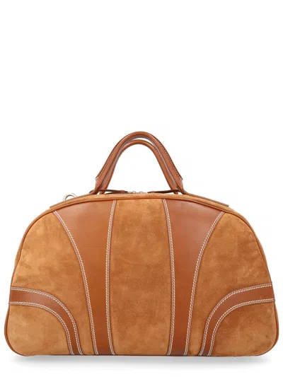 Dries Van Noten Leather-trimmed Suede Duffel Bag In Brown
