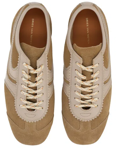 Dries Van Noten Women Beige Low-top Sneakers With Two-tone Lace-up In Suede Woman In White