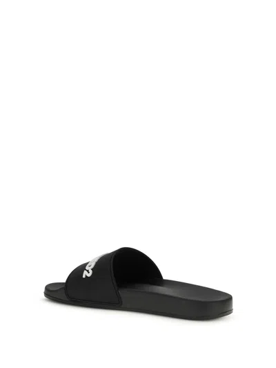 Dsquared2 Logo Slide Sandal Open Toe Flat Sole In Black