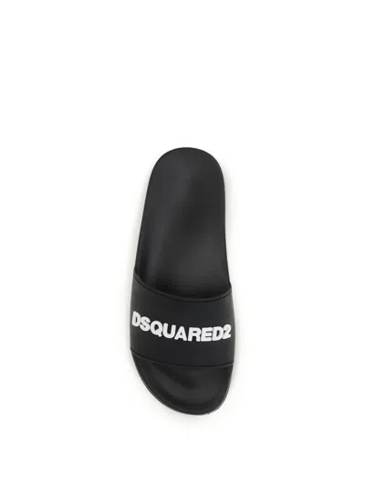 Dsquared2 Logo Slide Sandal Open Toe Flat Sole In Black