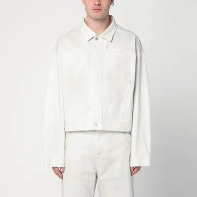 Entire Studios Collared Neck Denim Jacket Side Pockets In White
