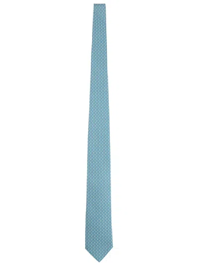 Ferragamo Slim Textured Pattern Silk Tie In Blue