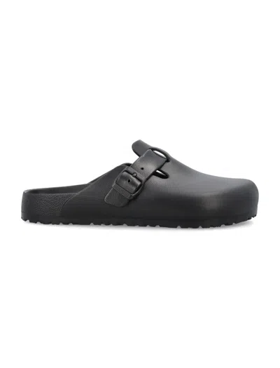 Birkenstock Boston Suede-trimmed Leather Clogs In Black