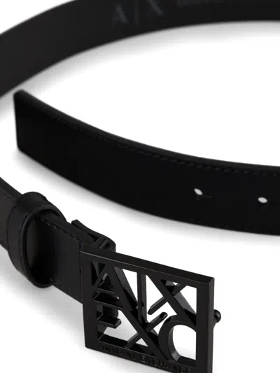 Armani Exchange Logo-buckle Belt In Black