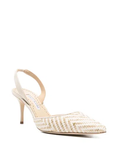 Manolo Blahnik Carolyne Woven Raffia Slingback Pump In Neutral