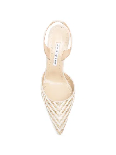 Manolo Blahnik Carolyne Woven Raffia Slingback Pump In Neutral