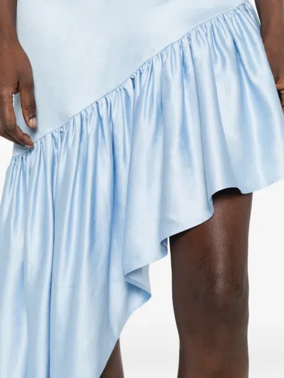 Sandro Paris Lyocell-linen Asymmetric Ruffle Midi Dress In Blue