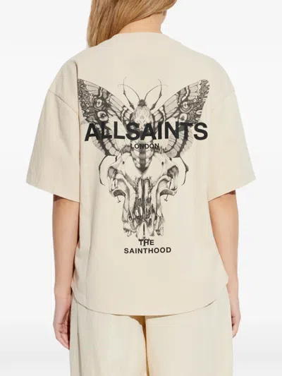 Allsaints Womens Sandy White Halis Amelie Oversized-fit Cotton-jersey T-shirt In Neutral
