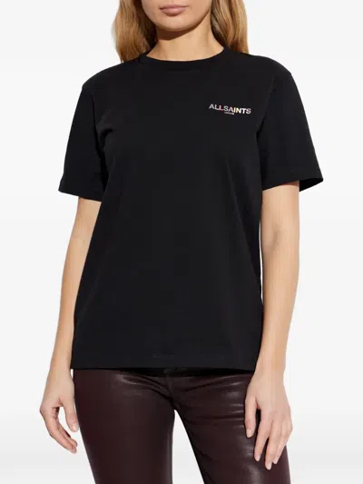 Allsaints Guardian Amelie Short Sleeve Graphic Logo T-shirt With Back Print In Black