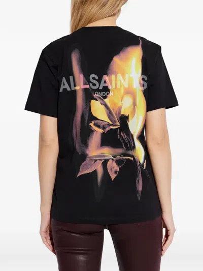 Allsaints Guardian Amelie Short Sleeve Graphic Logo T-shirt With Back Print In Black