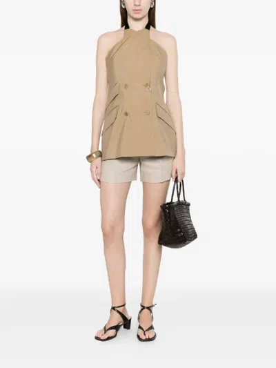 Max Mara Maxmara Mxsnuraghe Sleeveless Jacket In Wool And Silk Poplin In Nude