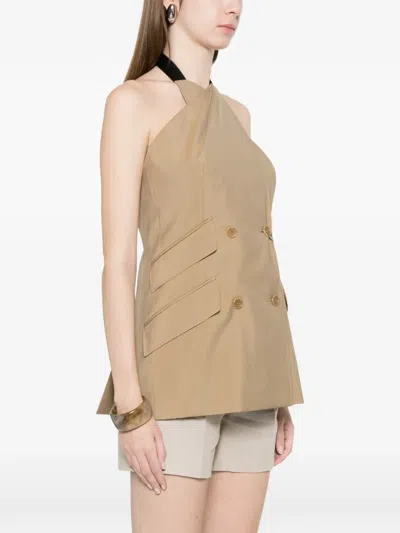 Max Mara Maxmara Mxsnuraghe Sleeveless Jacket In Wool And Silk Poplin In Nude