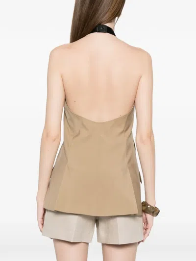 Max Mara Maxmara Mxsnuraghe Sleeveless Jacket In Wool And Silk Poplin In Nude