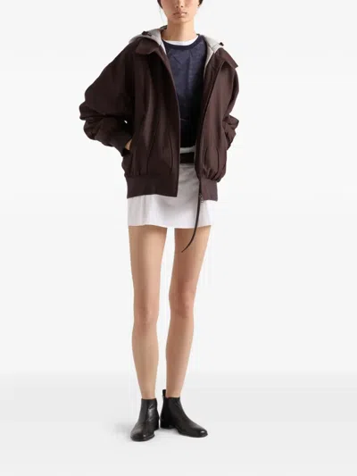 Prada Hooded Rush-stitch Jacket In Brown