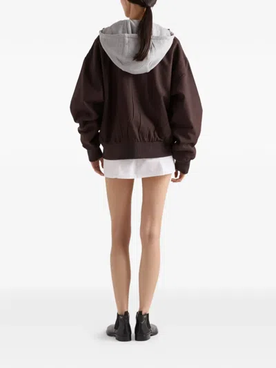 Prada Hooded Rush-stitch Jacket In Brown