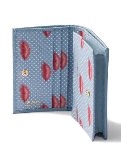 Prada Small Saffiano Leather Wallet In Blue