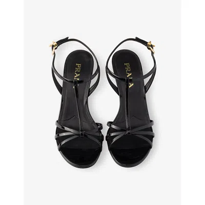 Prada Leather Sandals Wedge Heel Open Toe In Black
