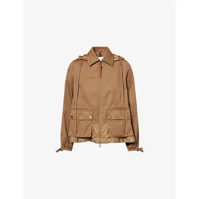 Moncler Womens Open Beige Adenium Hooded Shell-panelled Jacket In Brown