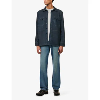 Paige Mens Dark Navy Peyman Suede Jacket In Blue