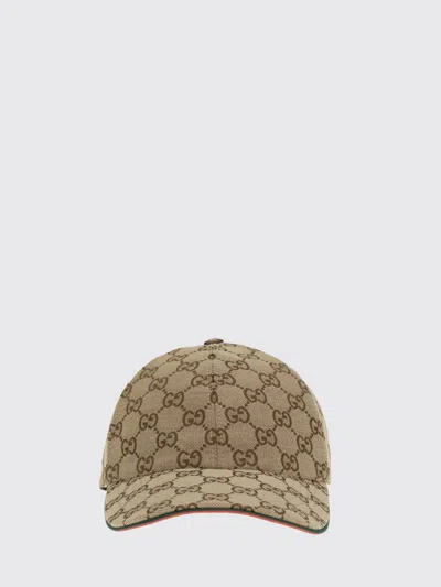 Gucci Women Beige Baseball Hat With Curved Brim And All-over Gg Motif In Fabric Woman In Brown