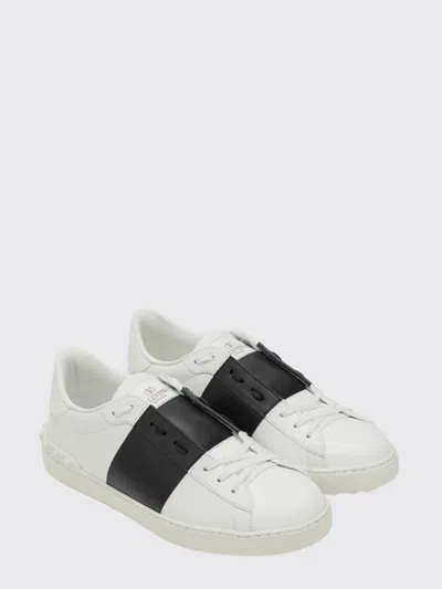 Valentino Blue Calf Leather Bos Taurus Low Top Sneakers In White