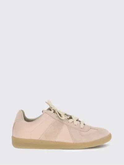 Maison Margiela 'replica' Pink Low Top Sneakers With Suede Details And Logo On The Tongue In Leather Woman In Beige