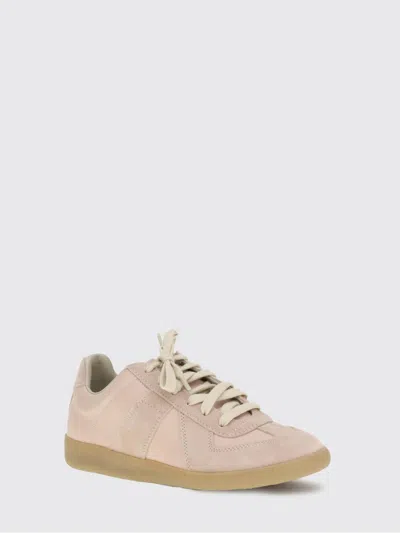 Maison Margiela 'replica' Pink Low Top Sneakers With Suede Details And Logo On The Tongue In Leather Woman In Beige