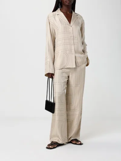 Totême Monogram Silk Straight-leg Ankle Pajama Pants In Brown