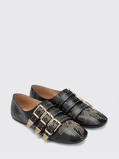 Chloé Susanna Buckle-details Studded Flat Pumps In Black