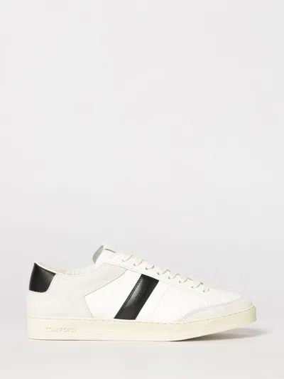 Tom Ford Panelled Suede And Grained Leather Sneakers In White