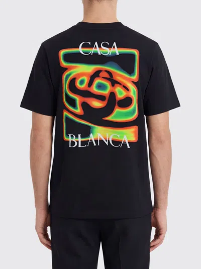 Casablanca Black Crewneck T-shirt With Logo Detail On The Front And Maxi Logo On The Rear In Cotton Man