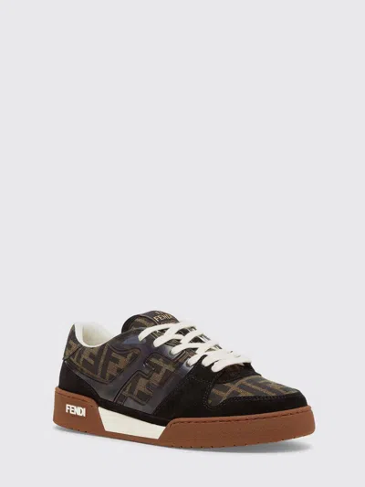 Fendi Match Sneaker In Black Fabric And Suede Women In Brown