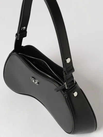 Diesel Play-semi Gloss Leather Shoulder Bag In Black