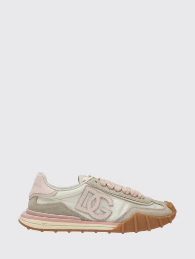 Dolce & Gabbana Dg Athletic Sneakers In Ivory And Pink Fabric And Leather In Multi