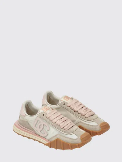 Dolce & Gabbana Dg Athletic Sneakers In Ivory And Pink Fabric And Leather In Multi