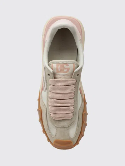 Dolce & Gabbana Dg Athletic Sneakers In Ivory And Pink Fabric And Leather In Multi