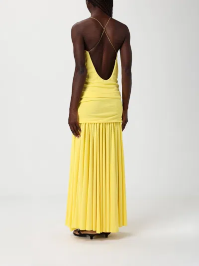 Jacquemus Yellow Dress With Straight Neckline And Gathered Waist In Tech Fabric Woman In Yellow