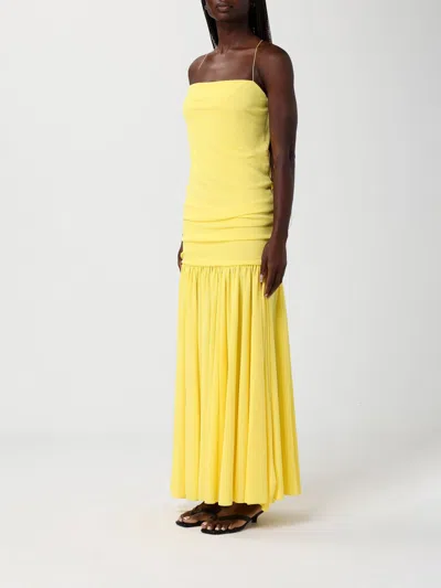 Jacquemus Yellow Dress With Straight Neckline And Gathered Waist In Tech Fabric Woman In Yellow
