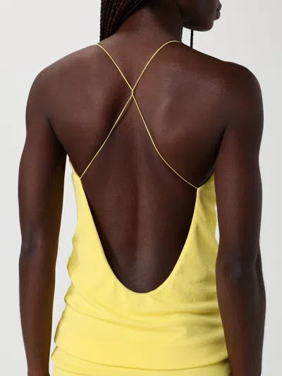 Jacquemus Yellow Dress With Straight Neckline And Gathered Waist In Tech Fabric Woman In Yellow
