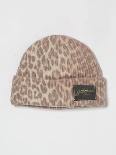 Ganni Womens Leopard Brand-patch Wool-blend Beanie In Brown