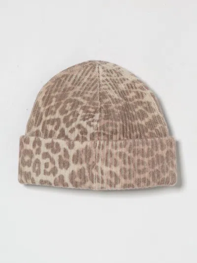 Ganni Womens Leopard Brand-patch Wool-blend Beanie In Brown