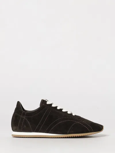 Totême Leather Sneakers Contrast Stitching Low Top Rubber In Black