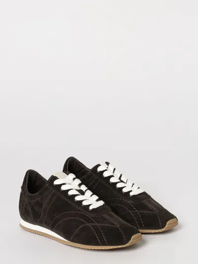 Totême Leather Sneakers Contrast Stitching Low Top Rubber In Black