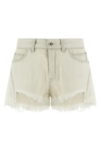 Rick Owens Denim Shorts With Bias Cutoffs In Neutral