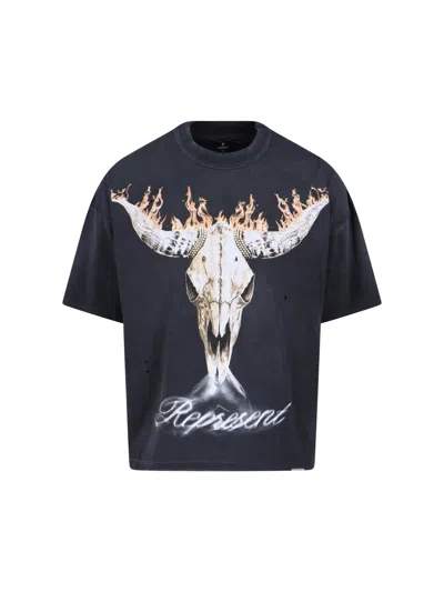 Represent Mens Stained Black British Cowboys Graphic-print Cotton-blend T-shirt In Blue