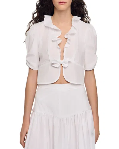 Sandro Aleo Ruffle Tie Front Top In White